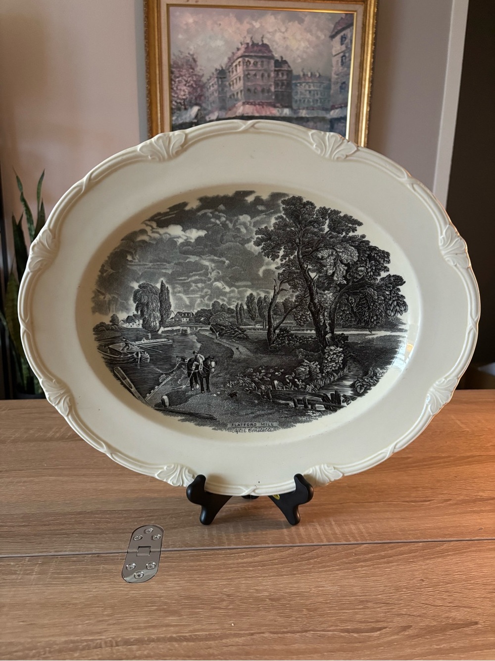Vintage Large Grindley England Flatford Mill Transfer-Printed Oval Platter 16in